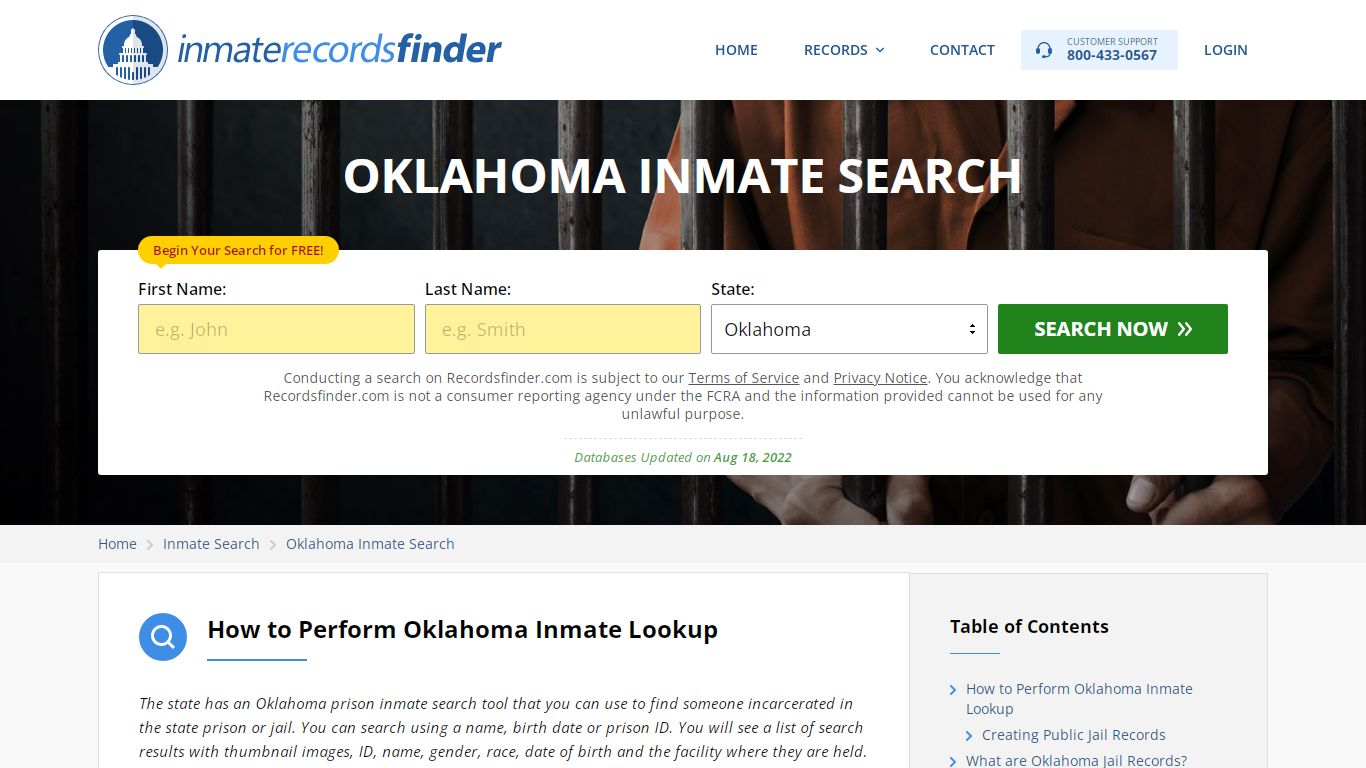 Oklahoma Inmate Search - Jail & Prison Records Online - RecordsFinder